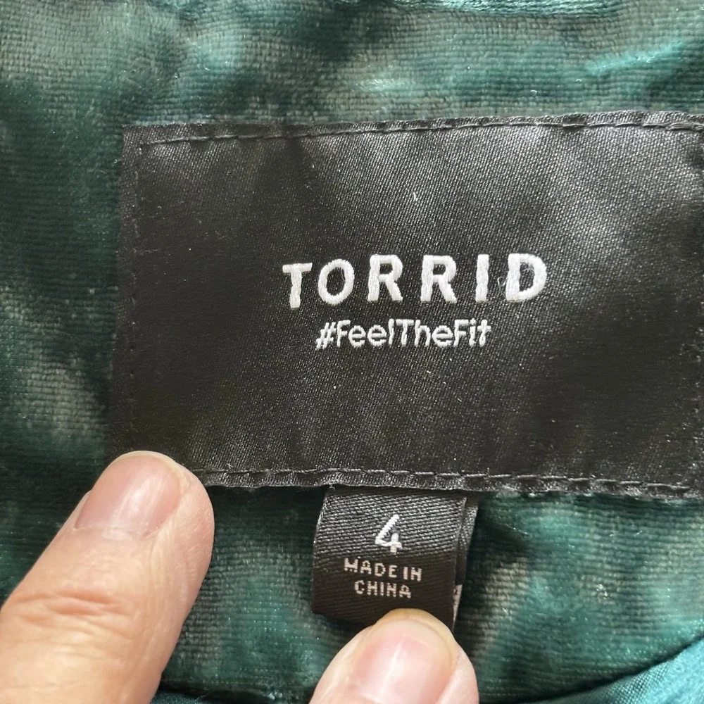 Torrid Velveteen Moto Jacket Mottled Texture‎ 4/26US Botanical Garden Green Zip